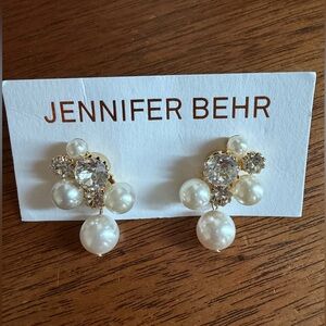 Jennifer Behr Pearl and Crystal Drop Earrings - White and Gold